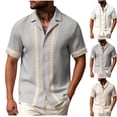 thumbnail image 1 of LNWUY Men's Guayabera Shirt Short Sleeve Lapel Button Down Casual T-Shirt Pattern Printed Beach Vacation Clothes Summer Tops White S, 1 of 6