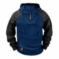 thumbnail image 1 of LNWUY Men's Half Zipper Hoodie Raglan Long Sleeve Sweatshirt Outdoor Sports Multiple Pockets Color Blocked Hooded Sweatshirt Blue XXL, 1 of 3