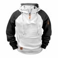 thumbnail image 1 of LNWUY Men's Half Zipper Hoodie Raglan Long Sleeve Sweatshirt Outdoor Sports Multiple Pockets Color Blocked Hooded Sweatshirt White S, 1 of 3
