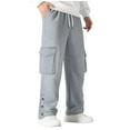thumbnail image 1 of LNWUY Men's Heavyweight Fleece Cargo Sweatpants Solid Color Loose Fit Thick Warm Fleece Wide Leg Sweats with Pockets Gray L, 1 of 5