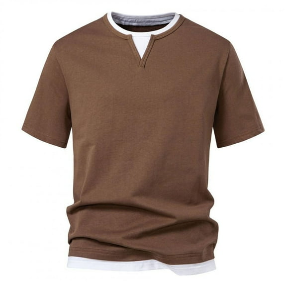 LNWUY Men's Henley T-Shirt Short Sleeve Casual Lightweight Pullover Shirts Soft Stretch Basic Tees V Neck Solid Color Shirt Tops Coffee M