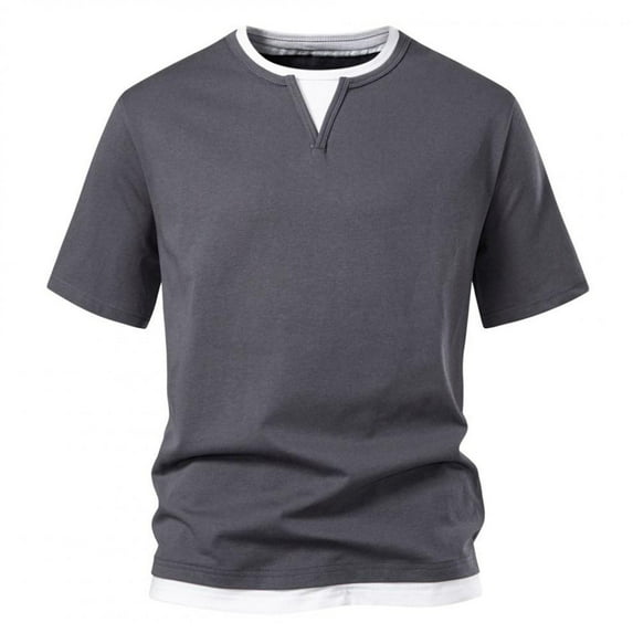 LNWUY Men's Henley T-Shirt Short Sleeve Casual Lightweight Pullover Shirts Soft Stretch Basic Tees V Neck Solid Color Shirt Tops Dark Gray XL