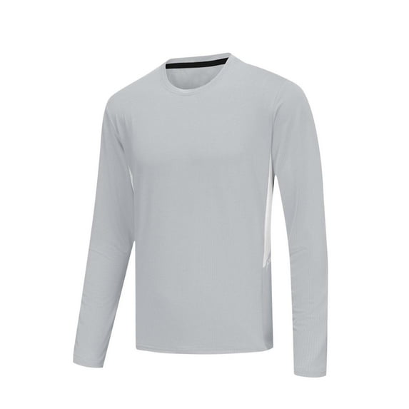 LNWUY Men's High Elastic Long Sleeve Round Collar Shirts Lightweight Breathable Comfy Shirts Rash Guard Running Fitness T-Shirts Gray XXXL