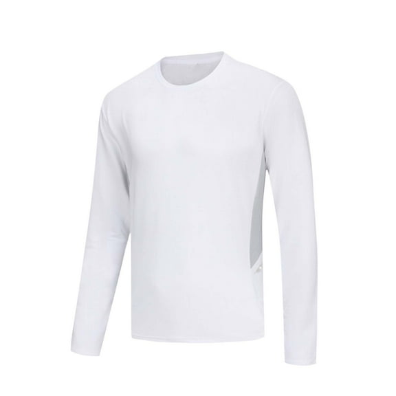 LNWUY Men's High Elastic Long Sleeve Round Collar Shirts Lightweight Breathable Comfy Shirts Rash Guard Running Fitness T-Shirts White XXL