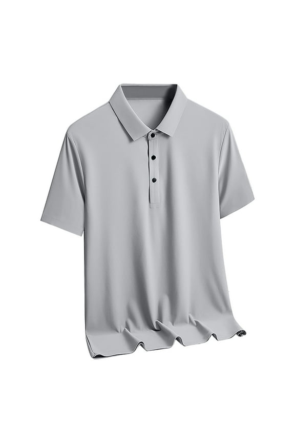 Men's Ice Silk Business Shirt Anti-Wrinkle T Shirts Quick-Drying Solid Plus Size Tee Short Sleeve Casual Button Down Tee Tops Gray XXXXXL