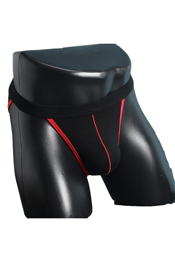Men's Jockstrap Colorblocking Underwear Breathable Low Waist Athletic Leather Underpants Black M