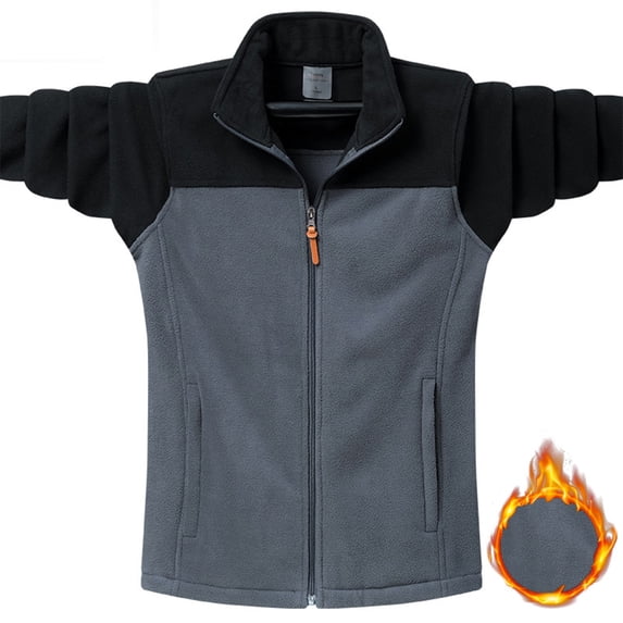 LNWUY Men's Lightweight Full-Zip Fleece Jacket, Warm Soft Polar Fleece Casual Winter Jacket with Pockets for Hiking Outdoor Activities Gray M