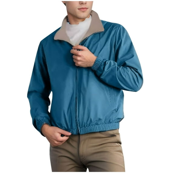 LNWUY Men's Lightweight Jackets Full Zip up Light Coat Solid Turndown Collar Jacket Casual Fashion Windbreaker Jacket with Pockets Blue XXL