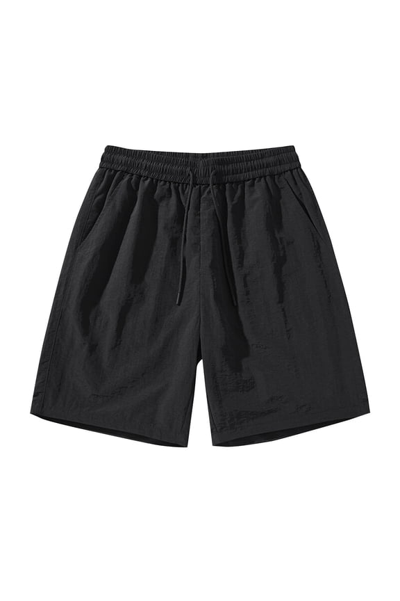 Men's Linen Casual Classic Fit 11 Inch Inseam Elastic Waist Solid Shorts Summer Soft Comfort Breathable Shorts with Drawstring Black L