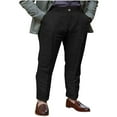 thumbnail image 1 of LNWUY Men's Linen Flat Front Regular Fit Dress Pants Straight Legs Lightweight Trousers Solid Color Business Casual Pants with Pockets Black XXL, 1 of 6