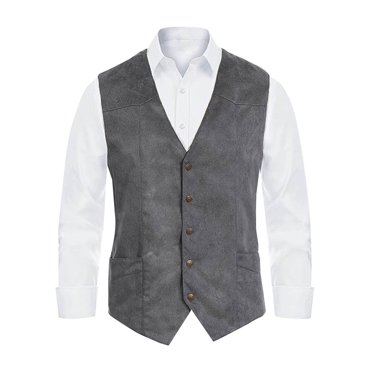 Men's Linen Cotton Waistcoat Suit Vest – Casual Formal Wedding Plain Solid – Black, L-4XL