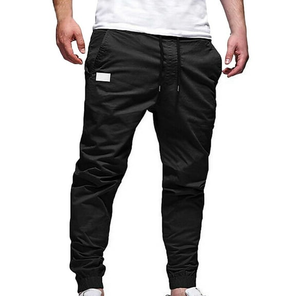 LNWUY Men's Loose Comfy Sweatpants Outdoor Jogging Solid Color Casual Cargo Pants Slim Joggers Workout Pants for Running Hiking Black XL