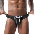 thumbnail image 1 of LNWUY Men's Low Rise Swimsuits Bikini Briefs Swimwear with Adjustable Drawstring Hipster Briefs Underwear Black XXL, 1 of 5