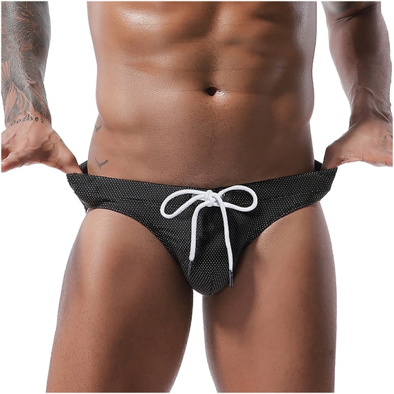 LNWUY Men's Low Rise Swimsuits Bikini Briefs Swimwear with Adjustable Drawstring Hipster Briefs Underwear Black XXL