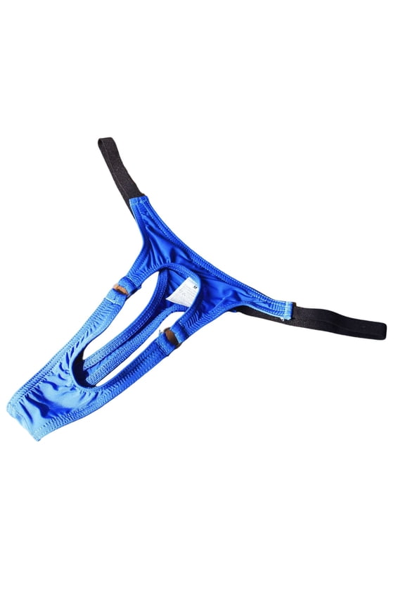 Men's Open Hole Underwear G-String Thongs Panties for Men Ring Underpants Male T-back Ice Silk Lingerie Blue S