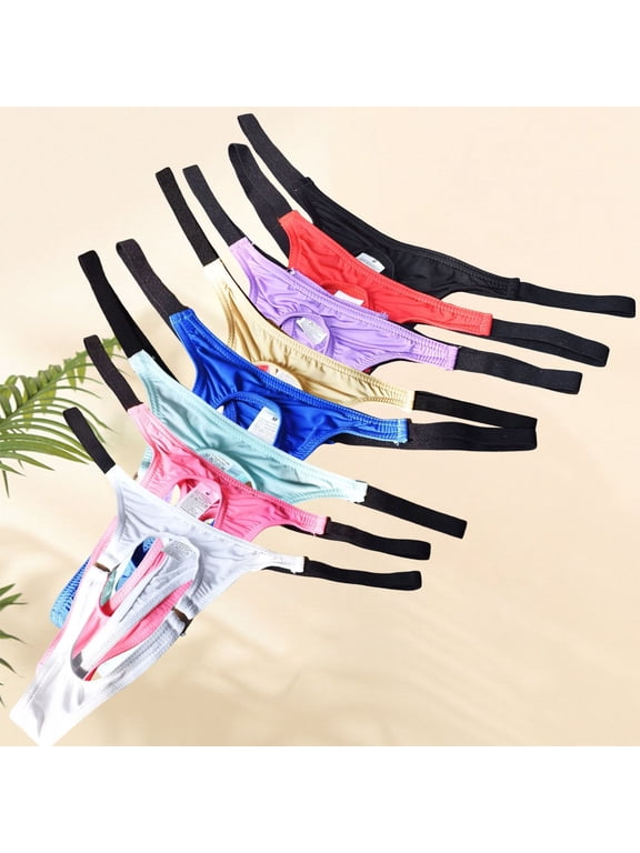 Men's Open Hole Underwear G-String Thongs Panties for Men Ring Underpants Male T-back Ice Silk Lingerie Pink S