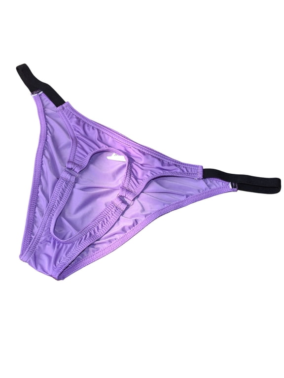 Men's Open Hole Underwear Low Waist Breathable Thongs Panties for Men Underpants Male Ice Silk Lingerie Purple XL