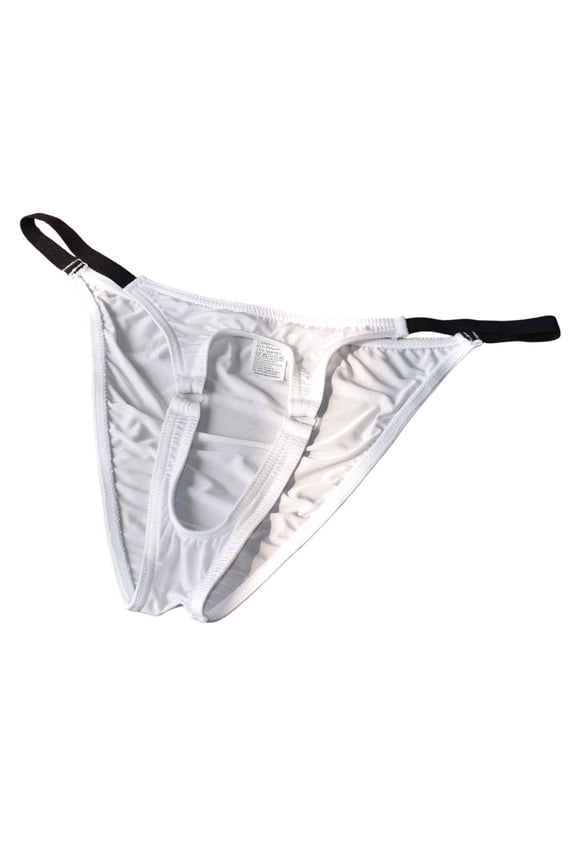 Men's Open Hole Underwear Low Waist Breathable Thongs Panties for Men Underpants Male Ice Silk Lingerie White XL