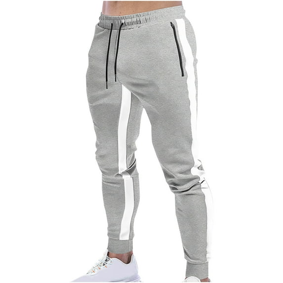 LNWUY Men's Outdoor Casual Fashion Sweatpants Slim Fit Joggers Pants Drawstring Side Stripes Athletic Gym Pants with Zip Pockets Gray S