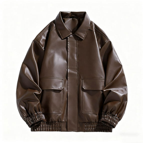 LNWUY Men's Oversized Faux Leather Bomber Jacket Vintage Biker Moto Style with Zipper Pockets, Durable and Stylish Outerwear Brown XL