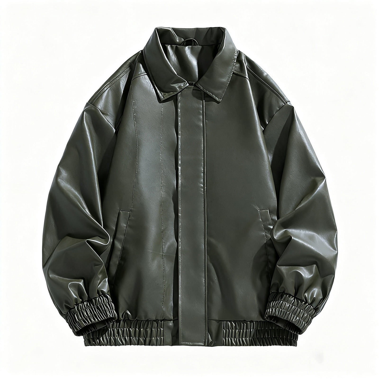 LNWUY Men's Oversized Faux Leather Bomber Jacket Vintage Biker Moto Style with Zipper Pockets, Durable and Stylish Outerwear Green XXL