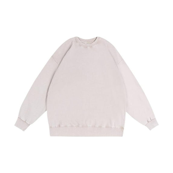 LNWUY Men's Oversized T Shirts Long Sleeve Shirts for Men Vintage Acid Wash Comfort Solid Color Crewneck Sweatshirt Beige M