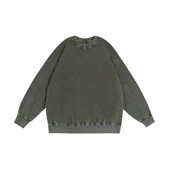 LNWUY Men's Oversized T Shirts Long Sleeve Shirts for Men Vintage Acid Wash Comfort Solid Color Crewneck Sweatshirt Green XXXL