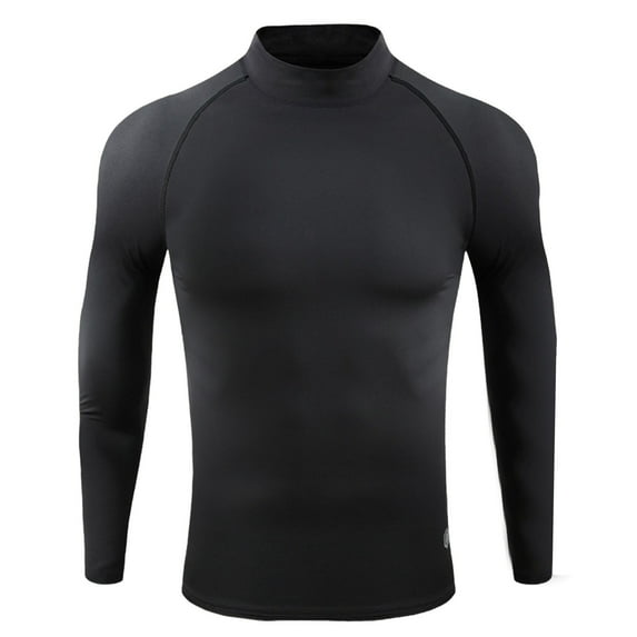 LNWUY Men's Padded Quick Dry Lightweight Athletic Tight High Stretch Fitness Crew Neck Top Thermal Long Sleeve Compression Shirts Black XL