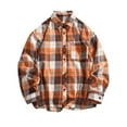 thumbnail image 1 of LNWUY Men's Plaid Flannel Shirts Button Down Long Sleeve Regular-Fit Shacket Jacket Classic Lapel Checked Shirt Jacket Spring Summer Clothes Orange XXXL, 1 of 9