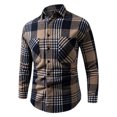 thumbnail image 1 of LNWUY Men's Plaid Shirts Simple Long Sleeve Peplum Buttoned Casual Double Pocket Tops Long Sleeve Lapel Shirt Tops Brown XXXXL, 1 of 5