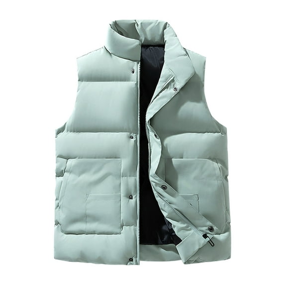 LNWUY Men's Puffer Vest Casual Stand Collar Thickened Sleeveless Quilted Waistcoat Outdoor Padded Solid Color Cotton Clothing Blue XXXL