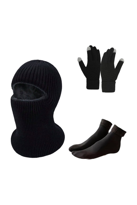 LNWUY Men's Pullover Hat Winter Neck Protection One-Piece Cap Padded Women's Warm Plush Knit Cap Touch Screen Gloves Black Free Size