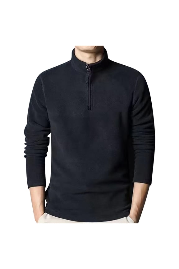 Men's Quarter-Zip Polar Fleece Jacket, Long Sleeve Half Zip Fleece Pullover Sweaters Fall Winter Thermal Sweatshirt Black M