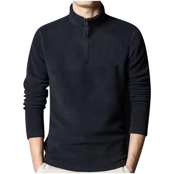 LNWUY Men's Quarter-Zip Polar Fleece Jacket, Long Sleeve Half Zip Fleece Pullover Sweaters Fall Winter Thermal Sweatshirt Black XXL