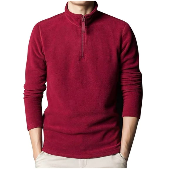 LNWUY Men's Quarter-Zip Polar Fleece Jacket, Long Sleeve Half Zip Fleece Pullover Sweaters Fall Winter Thermal Sweatshirt Red M
