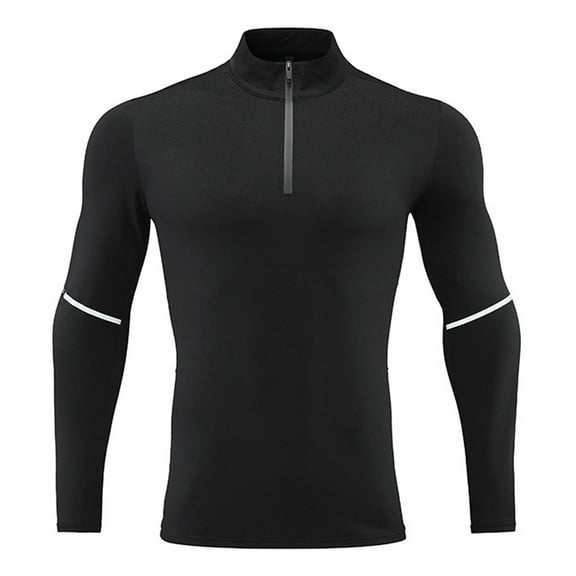 LNWUY Men's Quarter Zip Pullover Shirt Lightweight Long Sleeve Stand-up Collar Rash Guard Quick Dry Workout Shirts Black M