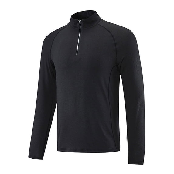LNWUY Men's Quarter Zip Pullover Shirt Lightweight Long Sleeve Stand-up Collar Rash Guard Quick Dry Workout Shirts Black XXL