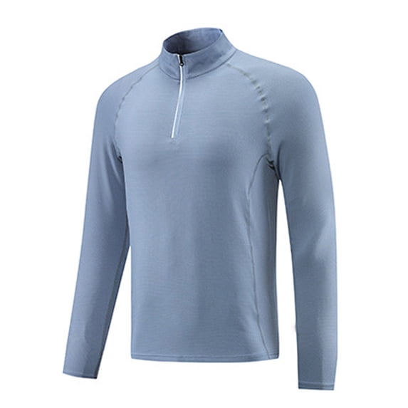 LNWUY Men's Quarter Zip Pullover Shirt Lightweight Long Sleeve Stand-up Collar Rash Guard Quick Dry Workout Shirts Blue XL