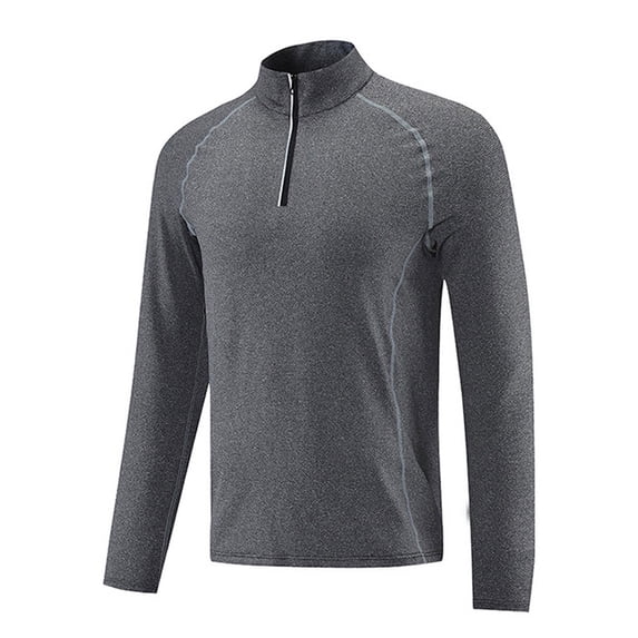 LNWUY Men's Quarter Zip Pullover Shirt Lightweight Long Sleeve Stand-up Collar Rash Guard Quick Dry Workout Shirts Gray L