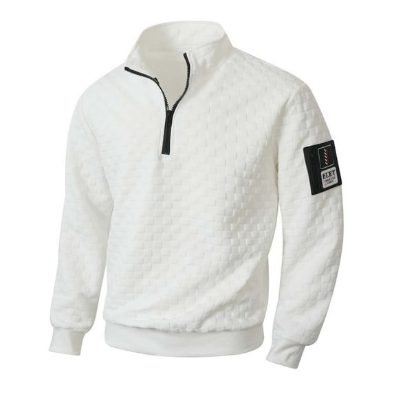 LNWUY Men's Quilted Sweatshirts Casual Long Sleeve Outdoor Stand Collar Pullover Checkered Zipper Sweatshirt Jacket White XXL