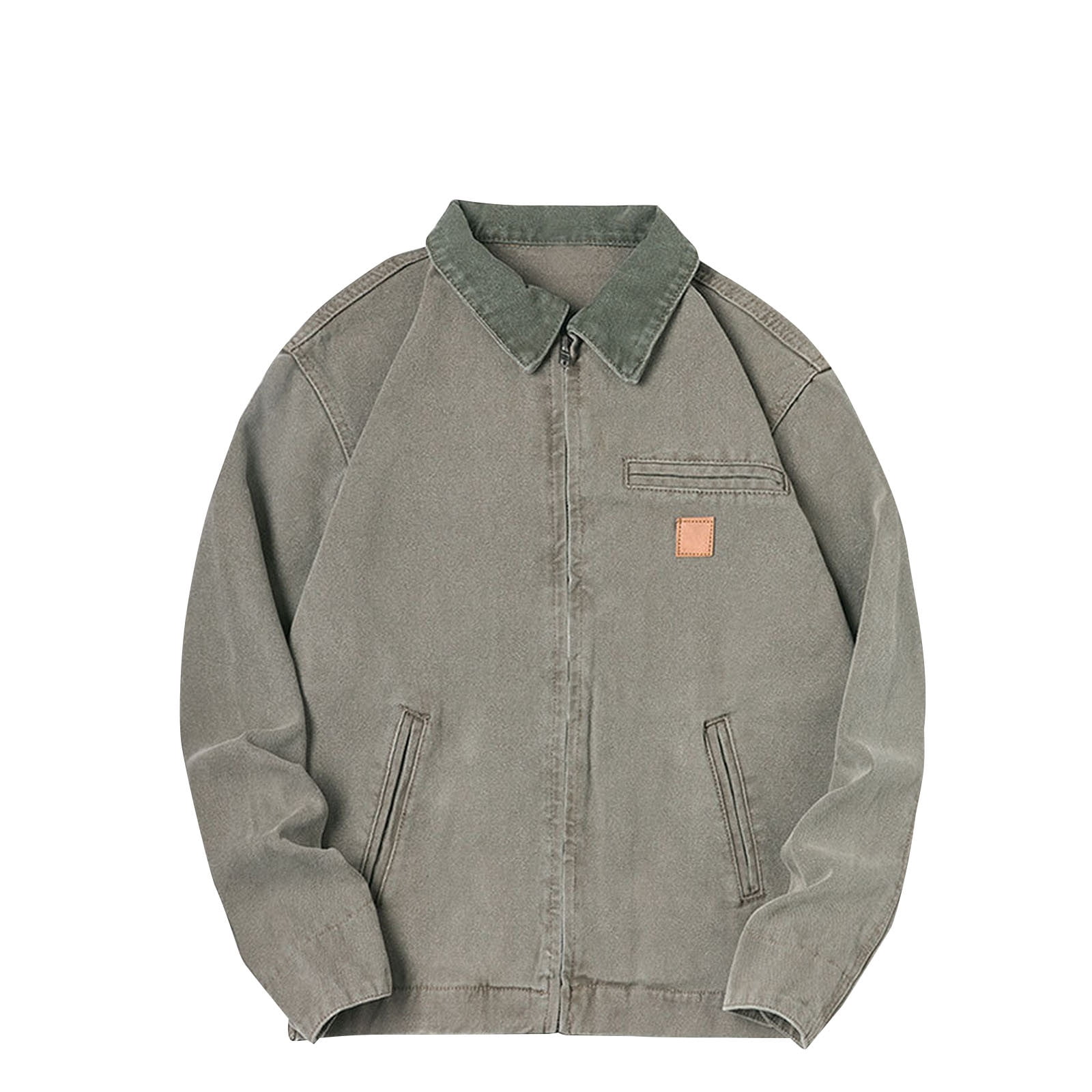Men's Grey Washed Effect Denim Button Down Jacket
