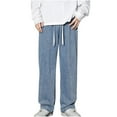 thumbnail image 1 of LNWUY Men's Regular Fit Straight Leg Jeans Casual Drawstring Elastic Waist Denim Pants Lightweight Summer Outdoor Daily Solid Color Jeans Blue XL, 1 of 5