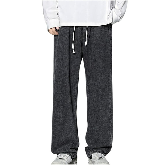 LNWUY Men's Regular Fit Straight Leg Jeans Casual Drawstring Elastic Waist Denim Pants Lightweight Summer Outdoor Daily Solid Color Jeans Gray XXXL