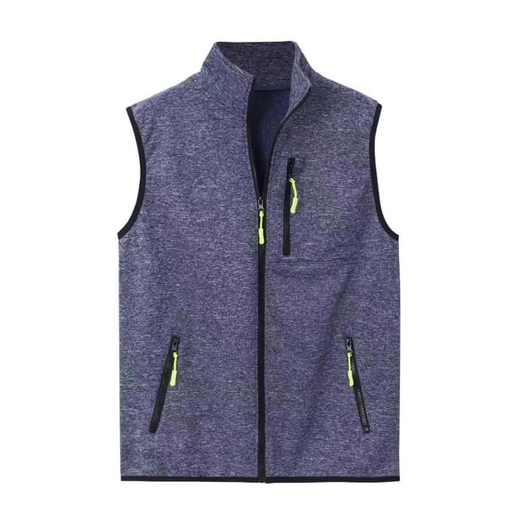 LNWUY Men's Softshell Vest Jacket Lightweight Stand Collar Full Zip Sleeveless Waistcoat Casual Insulated Quilted Overcoat Blue L