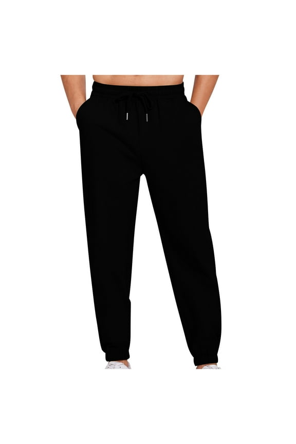 Men's Solid Casual Joggers Pants Running Drawstring Sweatpants with Pockets for Yoga Leggings for Cycling Lounge Workout Black M