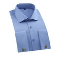 thumbnail image 1 of LNWUY Men's Solid Color Dress Shirts Stretch Long Sleeve Slim Fit Button Down Versatile Business Casual Shirt Blue M, 1 of 5