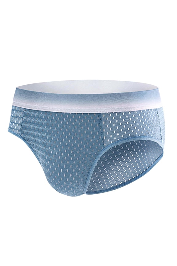 Men's Solid Color Ice Silk Briefs Underwear Mesh Lightweight Quick Drying Breathable Underwear Blue XL