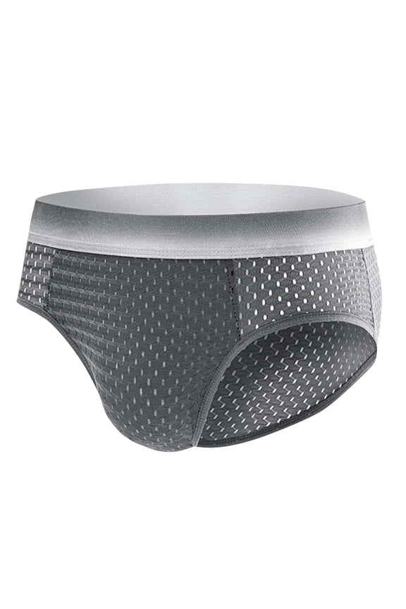Men's Solid Color Ice Silk Briefs Underwear Mesh Lightweight Quick Drying Breathable Underwear Gray XXL