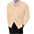 thumbnail image 1 of LNWUY Men's Solid Color Lapel Button Closure Long Sleeve Sweater Knit Cardigan Cardigan Top Coat Sweater Jacket Beige XXXL, 1 of 6