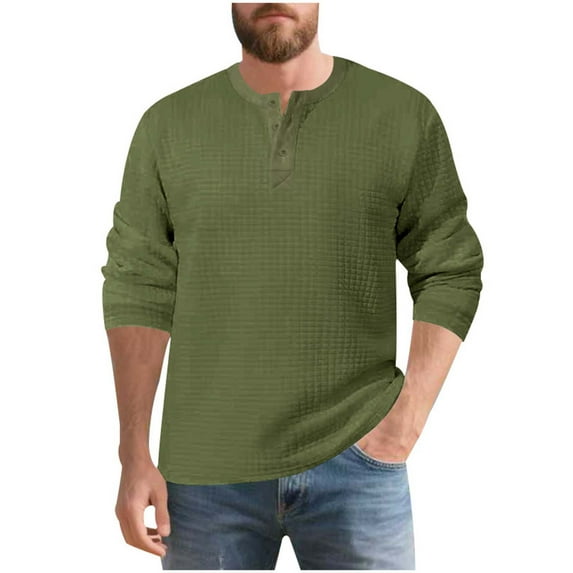 LNWUY Men's Solid Color Long Sleeve Half-Button Round Neck Base Layer Top Lightweight Soft Comfort Breathable Shirts Green XXL